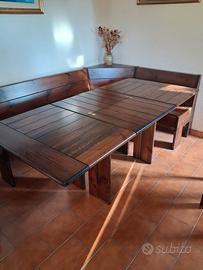 Tavolo allungabile con panca con contenitore e sed