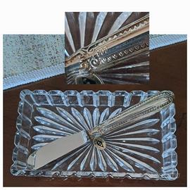 Vassoio cristallo con coltello argento 800