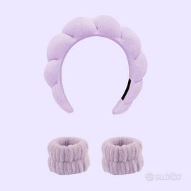 Cerchietto e polsini in spugna per Skincare -Lilla