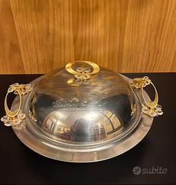 Porta torta coprivivande vintage in acciaio e oro