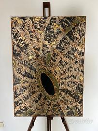 Quadro materico astratto con foglia oro