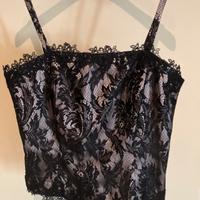 Top corsetto nero vintage con pizzo e perline