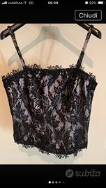 Top corsetto nero vintage con pizzo e perline