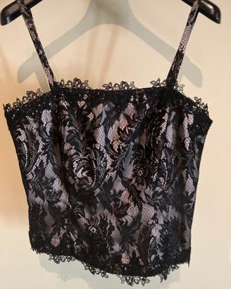 Top corsetto nero vintage con pizzo e perline