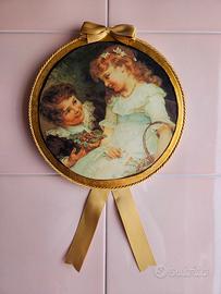 Quadro vintage rotondo rifinito a mano 22x21,5cm