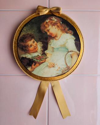 Quadro vintage rotondo rifinito a mano 22x21,5cm