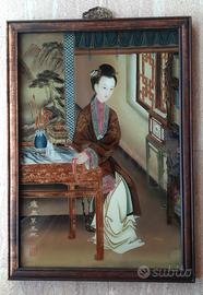 Dipinto cinese su vetro (Geisha in un interno)