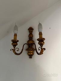 Coppia di Applique Vintage a 2 Luci Legno Dorato