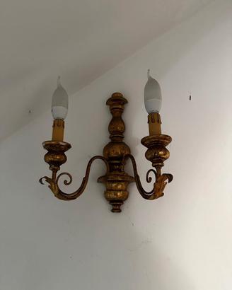 Coppia di Applique Vintage a 2 Luci Legno Dorato