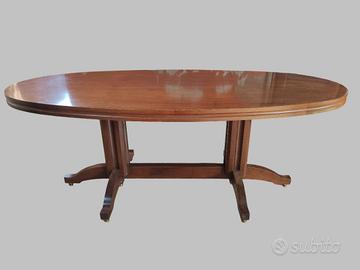 Tavolo da pranzo ovale vintage in legno massello 