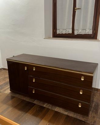 Comò + 2 comodini stile vintage noce scuro ottone
