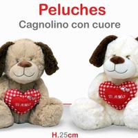 peluche cagnolino con cuore misura  25 cm