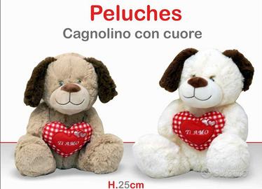 peluche cagnolino con cuore misura  25 cm