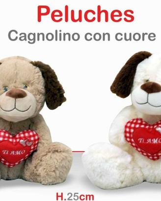 peluche cagnolino con cuore misura  25 cm