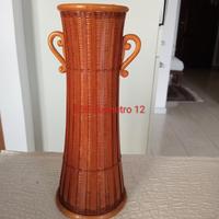 Vaso Vintage Tessuto Artigianale In Vimini /Legno 