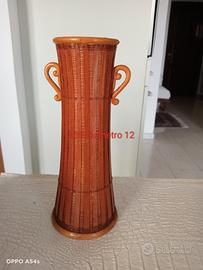 Vaso Vintage Tessuto Artigianale In Vimini /Legno 