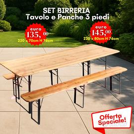 SET BIRRERIA CON PANCHE  LEGNO/METALLO 220X70X76H