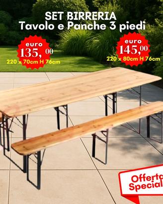 SET BIRRERIA CON PANCHE  LEGNO/METALLO 220X70X76H