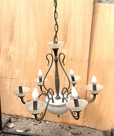 Lampadario a 6 luci in ferro battuto