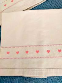 coppia lenzuolini ricamati x culla o carrozzina