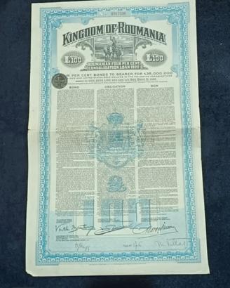 Regno di Romania 4% 100 P. Obbligazione Oro..