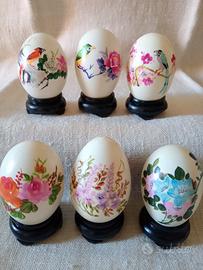 Set uova vere dipinte a mano - vintage 