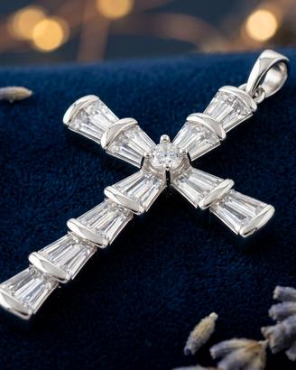 Crocefisso pendente Vintage argento pietre CZ