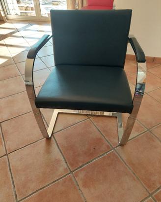 Sedia Brno in Pelle Blu, Design Mies van der Rohe