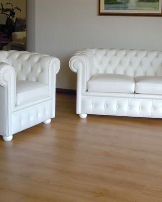 Salottino Chesterfield bianco 2 posti + poltrona