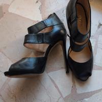 Sandali in Vera Pelle Neri 39 stretto, Tacco 12 cm