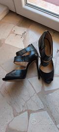 Sandali in Vera Pelle Neri 39 stretto, Tacco 12 cm