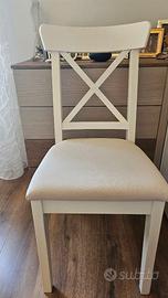 Sedia legno bianco  con seduta tessuto beige