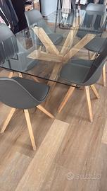 Tavolo da pranzo design vetro + 6 sedie scandinave