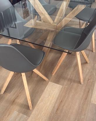 Tavolo da pranzo design vetro + 6 sedie scandinave