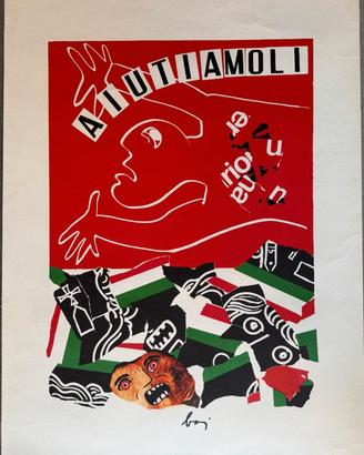 Poster vintage ENRICO BAJ AIUTIAMOLI