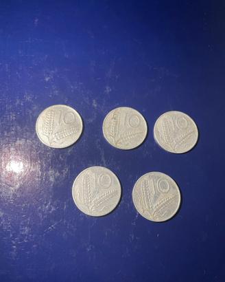 5 Monete 10 Lire Spiga 1956 Repubblica Italiana