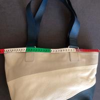 Borsa vera pelle blu beige avorio