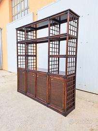 libreria bambù e legno vintage anni 70 con ante