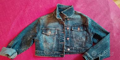 Giacchetto jeans denim con strass.