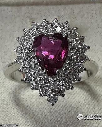 ANELLO ORO 18kt. DIAMANTI E RUBINO NATURALE CUORE