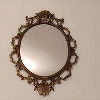 Specchio vintage metallo ovale oro bronzo