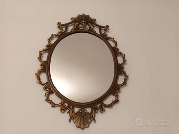 Specchio vintage metallo ovale oro bronzo