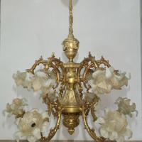 Lampadario Antico in ottone placcato oro 12 bracci