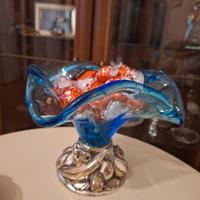 vaso vetro di murano con base in silver