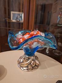 vaso vetro di murano con base in silver