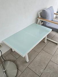 tavolino alluminio bianco con top vetro temperato