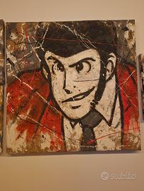 Set 5 quadri Lupin III Dipinto a mano su Juta