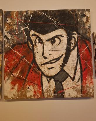 Set 5 quadri Lupin III Dipinto a mano su Juta