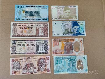 Lotto prezzo stock 8 banconote mondiali Fds