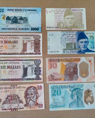 Lotto prezzo stock 8 banconote mondiali Fds
